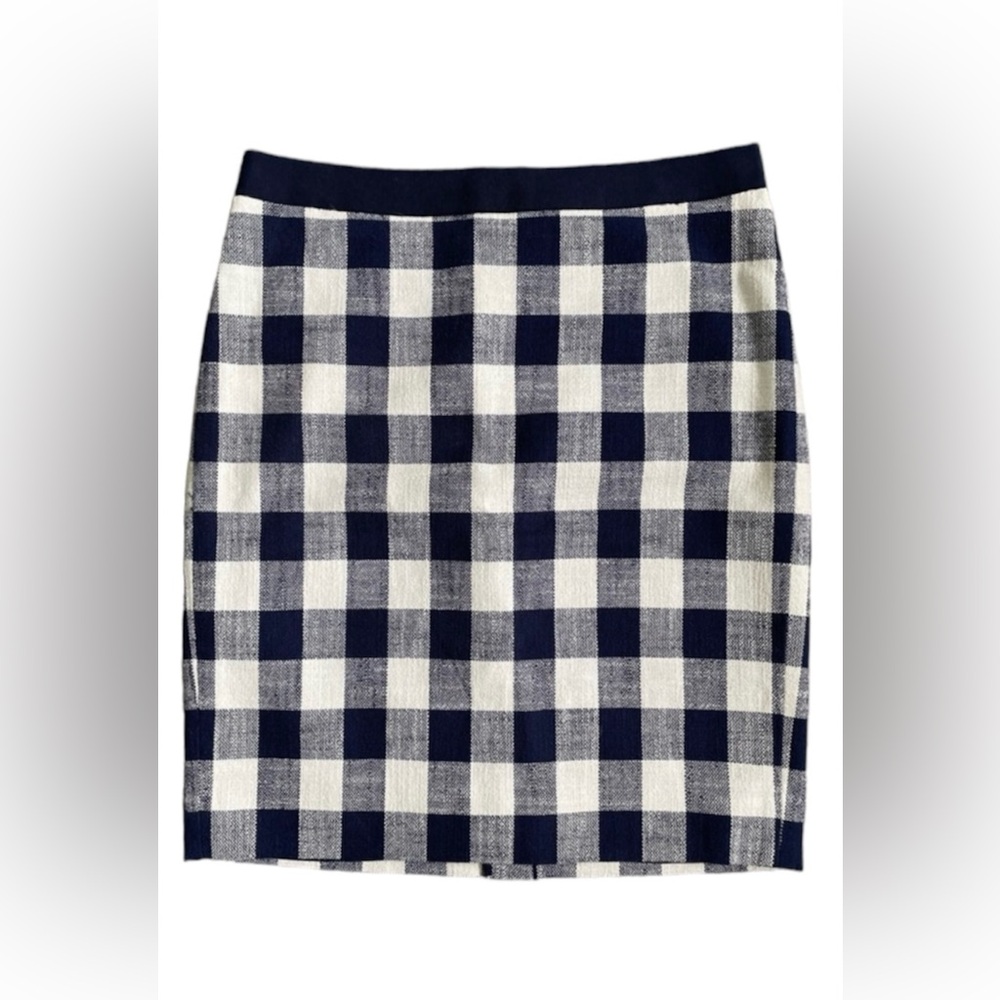 NWT J. Crew Factory Plaid Pencil Skirt Blue and White Size 8